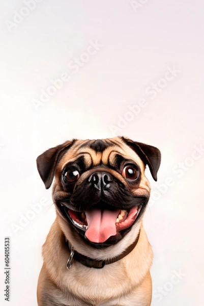 Obraz Portrait of a pug on Solid Light Background - AI Generated