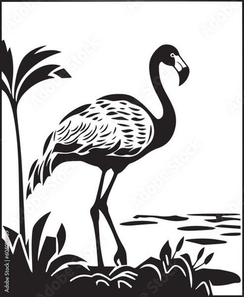 Fototapeta Flamingo on a tropical background vector illustration, SVG