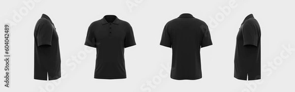 Fototapeta 4 side view black sport polo golf or football logotype print emblem ready use free space isolated on solid background male textile mockup 3d rendering image