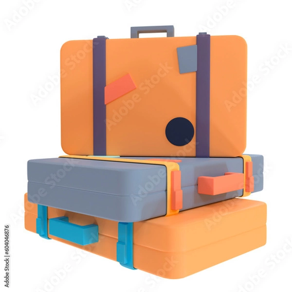 Fototapeta Three colorful suitcases with labels.3d illustration.