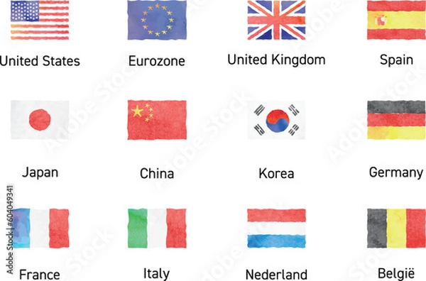 Obraz 透明水彩タッチ国旗イメージ