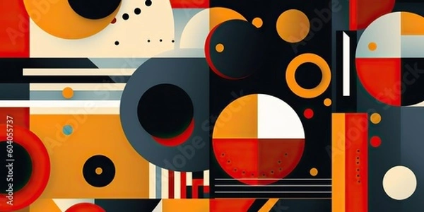 Fototapeta AI Generated. AI Generative. Retro Vintage abstract geometric pattern inspired by bauhaus style. Graphic Art