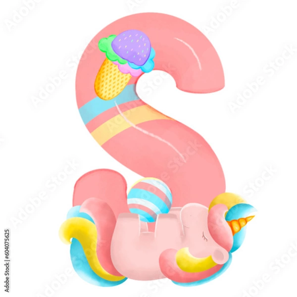 Obraz Alphabet with cute unicorn, font in hand-drawn cartoon style. Vector illustration for your design