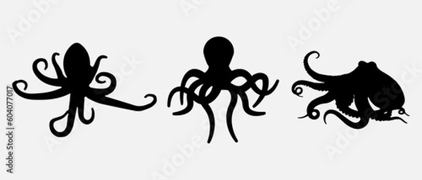 Fototapeta isolated black silhouette of a octopus , vector collection