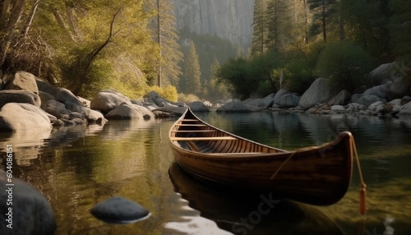 Fototapeta Tranquil scene of canoeing in Alberta wilderness generated by AI