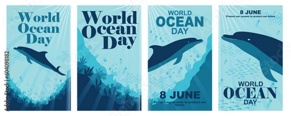 Obraz illustration world ocean day, protect nature and the environment. save the environment. vector template for card, poster, banner, flyer. vector