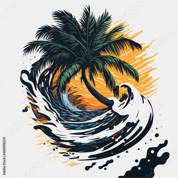 Fototapeta tropical island with palm trees t-shirt design