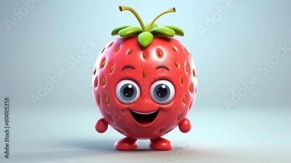 Obraz Cute Strawberry cartoon character, generative AI