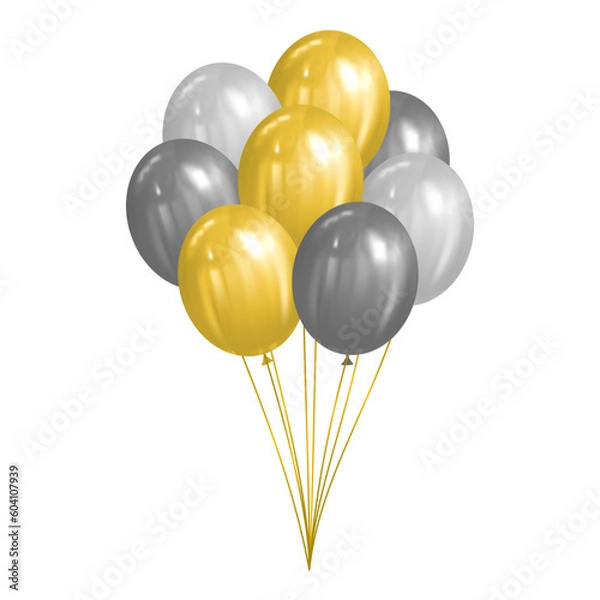 Fototapeta bunch of gold, silver and white balloons isolated vector illustration