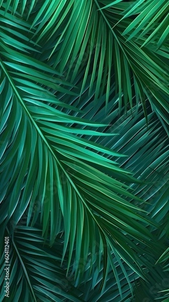 Fototapeta Striped of palm leaf, abstract green texture background. Generative AI