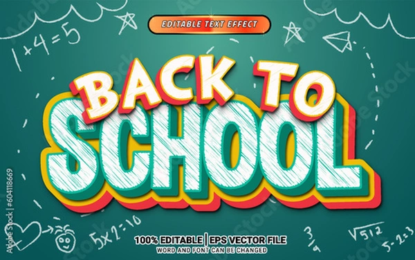 Fototapeta Back to school 3d chalk texture text effect editable template design