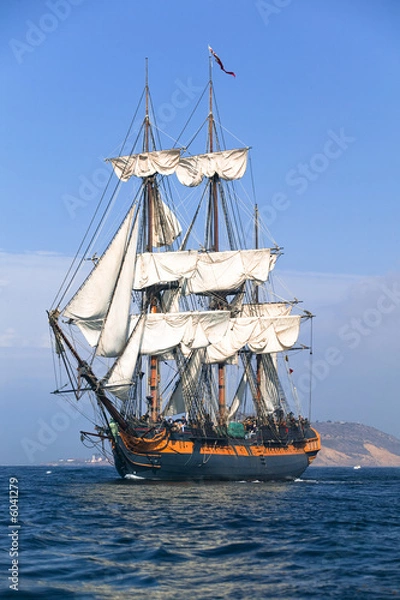 Fototapeta HMS Surprise Sailing Ship at Sea under full sail 