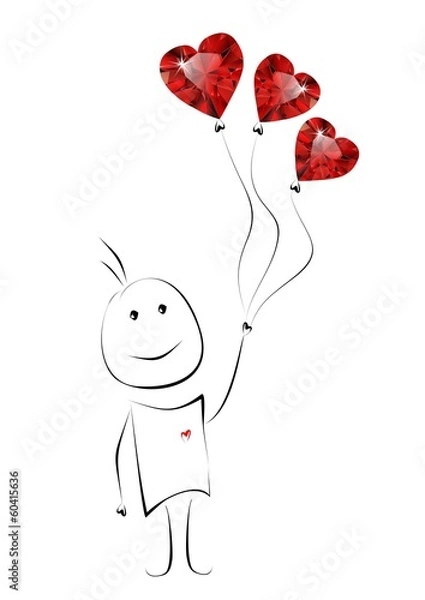 Fototapeta Hand drawn cartoon man with diamond shaped balloons