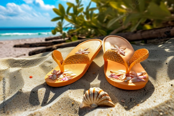 Fototapeta Beach slippers, generative ai