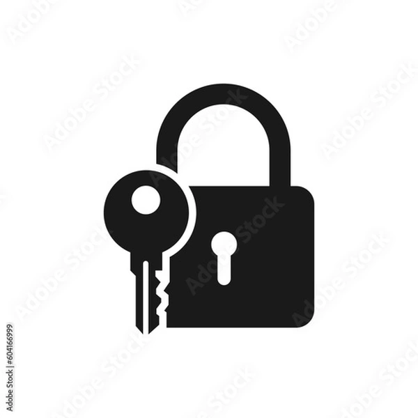 Fototapeta Padlock and key flat icon isolated on white background. Vector illustration