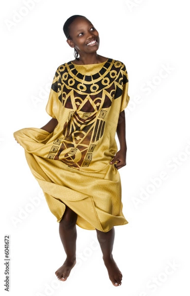 Fototapeta Young African woman traditional dress, dancing