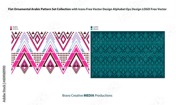 Fototapeta Flat Ornamental Arabic Pattern Set Collection with Icons Free Vector Design Alphabet Eps Design LOGO Free Vector