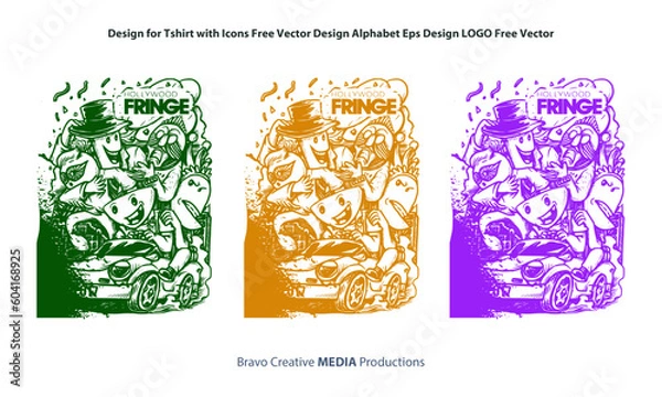 Fototapeta Design for Tshirt with Icons Free Vector Design Alphabet Eps Design LOGO Free Vector