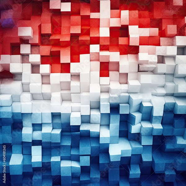 Fototapeta Abstract background with red, white and blue cubes created with Generative AI