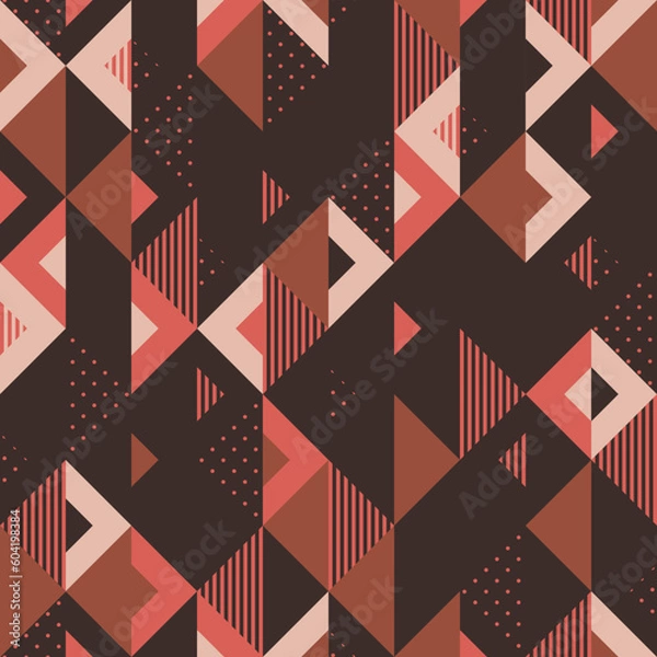 Fototapeta Tło z geometrycznym wzorem w paski i kropki. Trójkąty i kwadraty tworzące abstrakcyjny wzór. Ilustracja wektorowa.