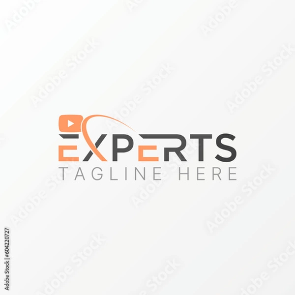 Fototapeta letter or word EXPERTS sans sarif font with cutting and youtube icon idea graphic logo design abstract concept vector stock. Can be used as a corporate identity related to video content or wordmark
