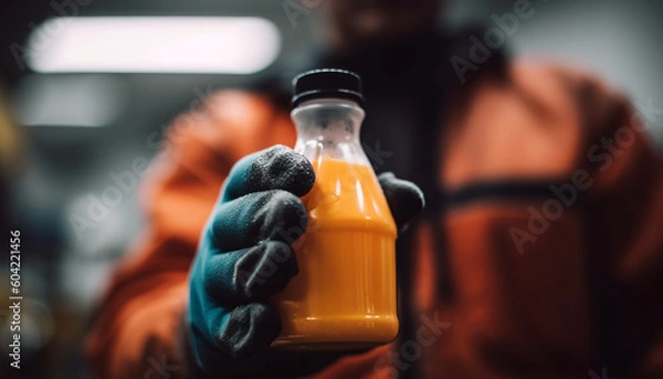 Fototapeta One person holding a fresh orange, a healthy lifestyle choice generated by AI