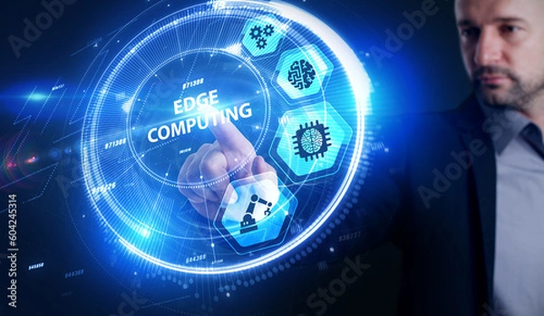 Fototapeta Edge computing modern IT technology on virtual screen. Business, technology, internet and networking concept.