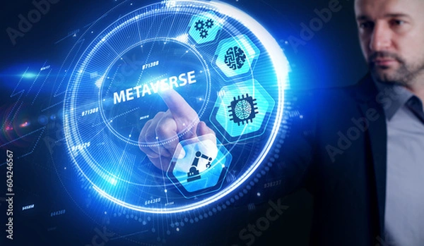 Fototapeta Metaverse virtual world, metaverse digital world intelligent futuristic interface technology.