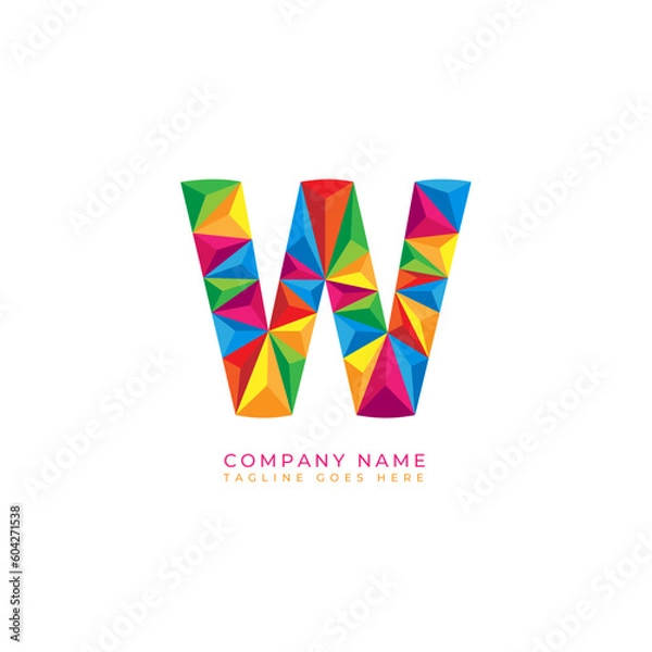 Obraz Colorful letter w logo design for business company in low poly art style