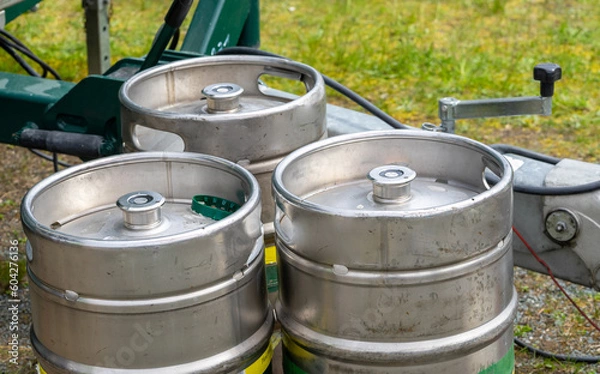 Obraz Aluminum beer kegs from a brewery