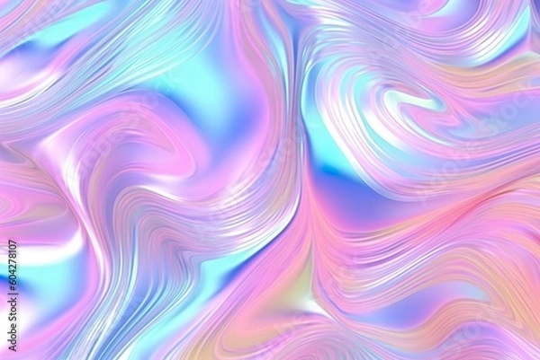 Obraz Texture de feuille arc-en-ciel irisée à la mode sans couture. Motif de fond en marbre licorne pastel holographique doux. Illustration de tourbillon abstrait flou nacré moderne. Ai générative 