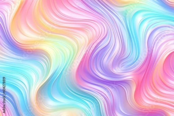 Fototapeta Texture de feuille arc-en-ciel irisée à la mode sans couture. Motif de fond en marbre licorne pastel holographique doux. Illustration de tourbillon abstrait flou nacré moderne. Ai générative 