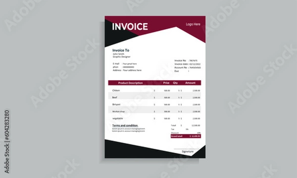 Obraz modern invoice design template for business presentation