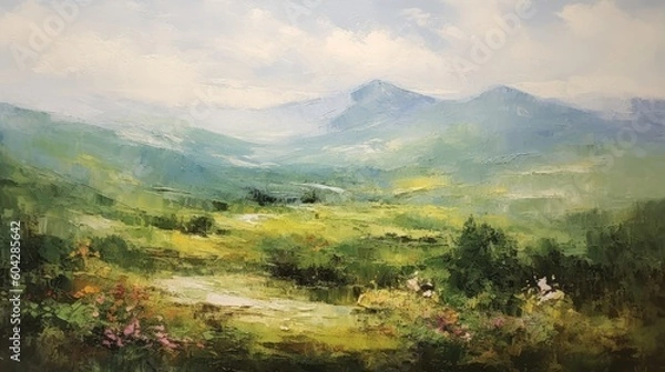 Fototapeta  Impressionism style landscape painting, abstract art, digital illustration, Generative AI