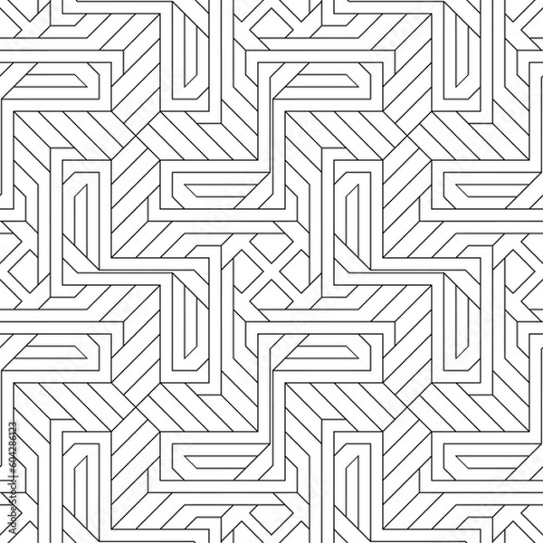Fototapeta Vector seamless pattern. Modern stylish texture. Monochrome, linear abstract background.