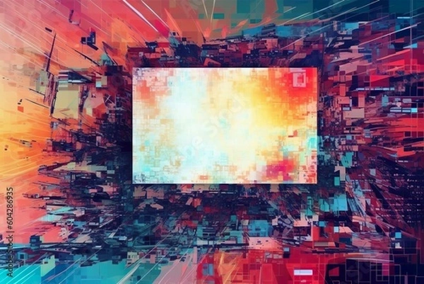 Fototapeta Superposition d'arrière-plan d'erreur abstraite de pépin de pixel numérique. Texture endommagée déformée de la télévision CRT ou du jeu vidéo. Ai générative 