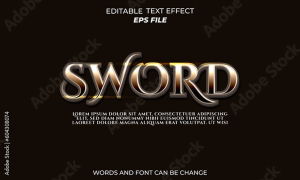 Fototapeta sword  text effect, font editable, typography, 3d text 
