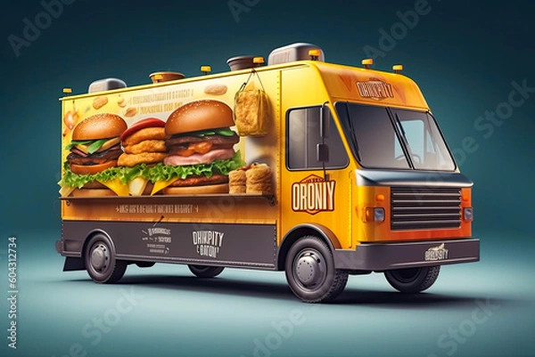 Fototapeta delivery van food industry in isolate background, generative ai