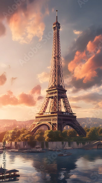 Fototapeta eiffel tower at sunset