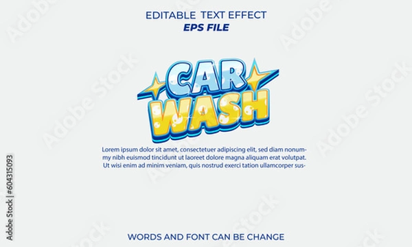 Fototapeta car wash text effect, font editable, typography, 3d text 