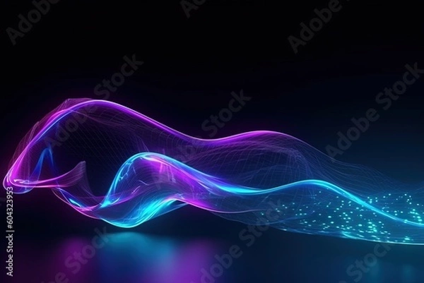 Fototapeta abstract futuristic background with pink blue glowing neon moving high speed wave lines and bokeh lights. Data transfer concept Fantastic wallpaper, Ai Generative