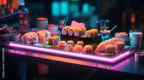 Fototapeta Neon Sushi Dinner