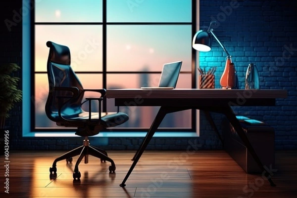 Obraz Professional Office Setup: Premium Table, Computer, and Chair Stock Photos for Your Creative Projects | Adobe Stock Collection