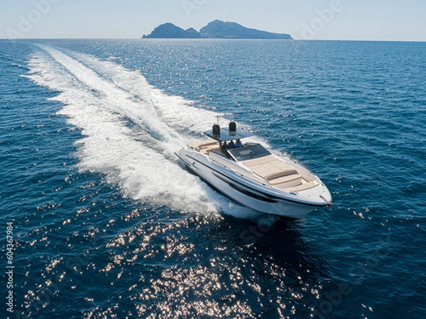 Fototapeta Aerial view of a luxury yacht in the mediterranean sea. napoli coast