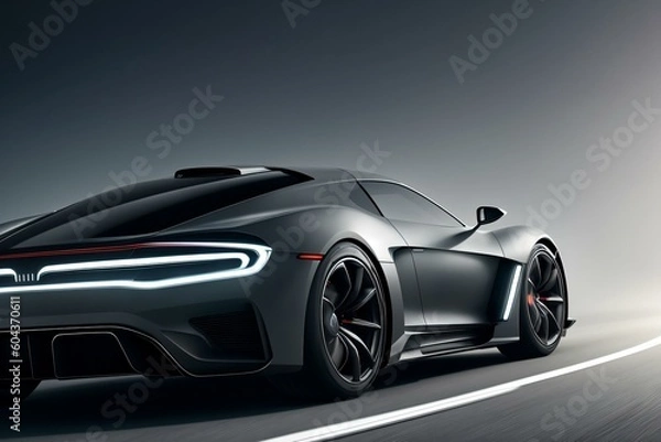Fototapeta Futuristic Sports Automobile with Bespoke LED Lights. AI Generated.