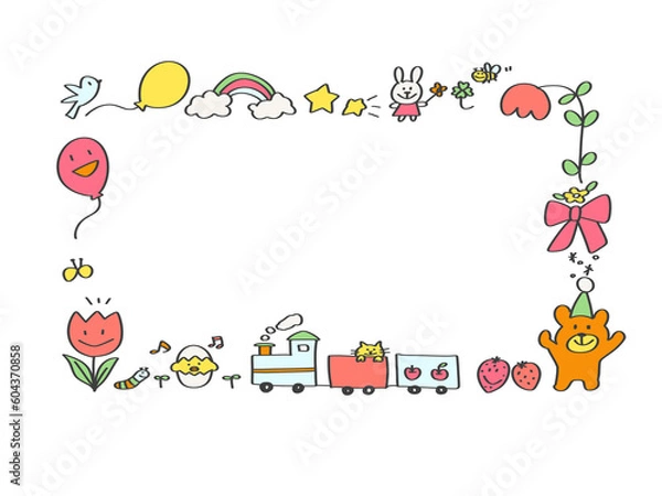 Obraz 動物とお花のかわいい四角フレーム　カラー