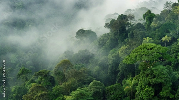 Fototapeta Aerial top view forest tree, rainforest ecosystem and healthy environment concept and background, texture of green tree forest view from above. Concept of carbon trading market.