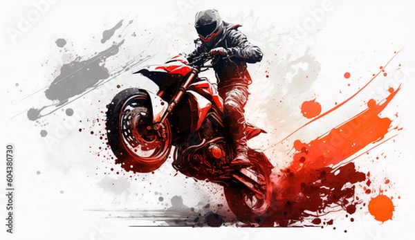 Fototapeta Driver motorcycle quad car  in the sand enduro watercolor drawing painting with IA generative
