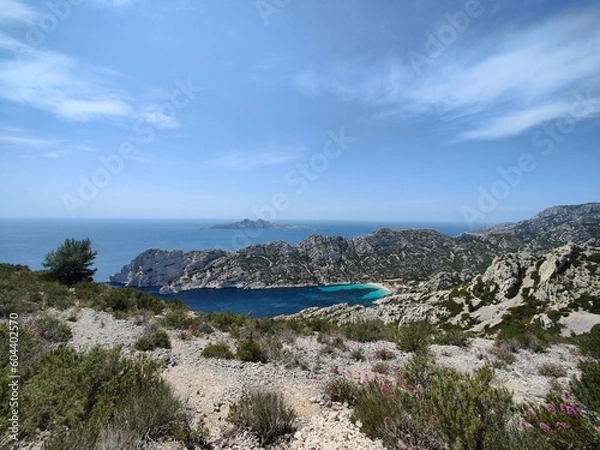 Fototapeta Vue calanques de marseille - Cassis - Sormiou depuis les crêtes de Morgiou - France