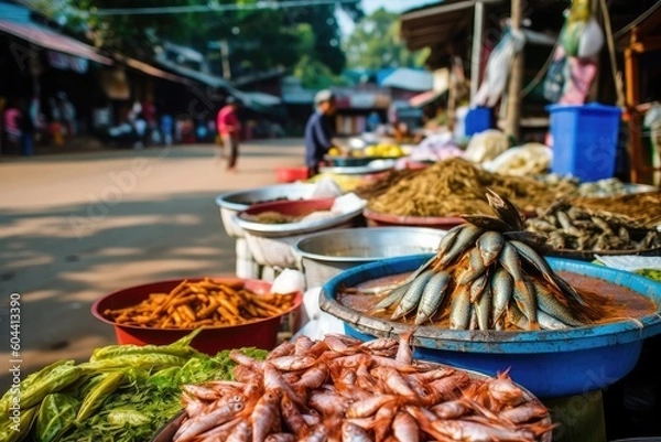 Obraz Local fish market on street. AI Generated
